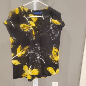 Apt.9 Black and Yellow Floral Blouse Size S